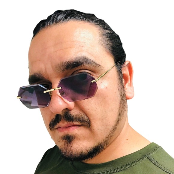 Rimless Sunglasses Gradient‎ Black Lens Gold Frame Fashion Trendy Men Lentes New - Picture 1 of 4